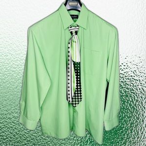Fortino Landi Mens Long Sleeve Formal Dress Shirt With Tie Green Size XXL